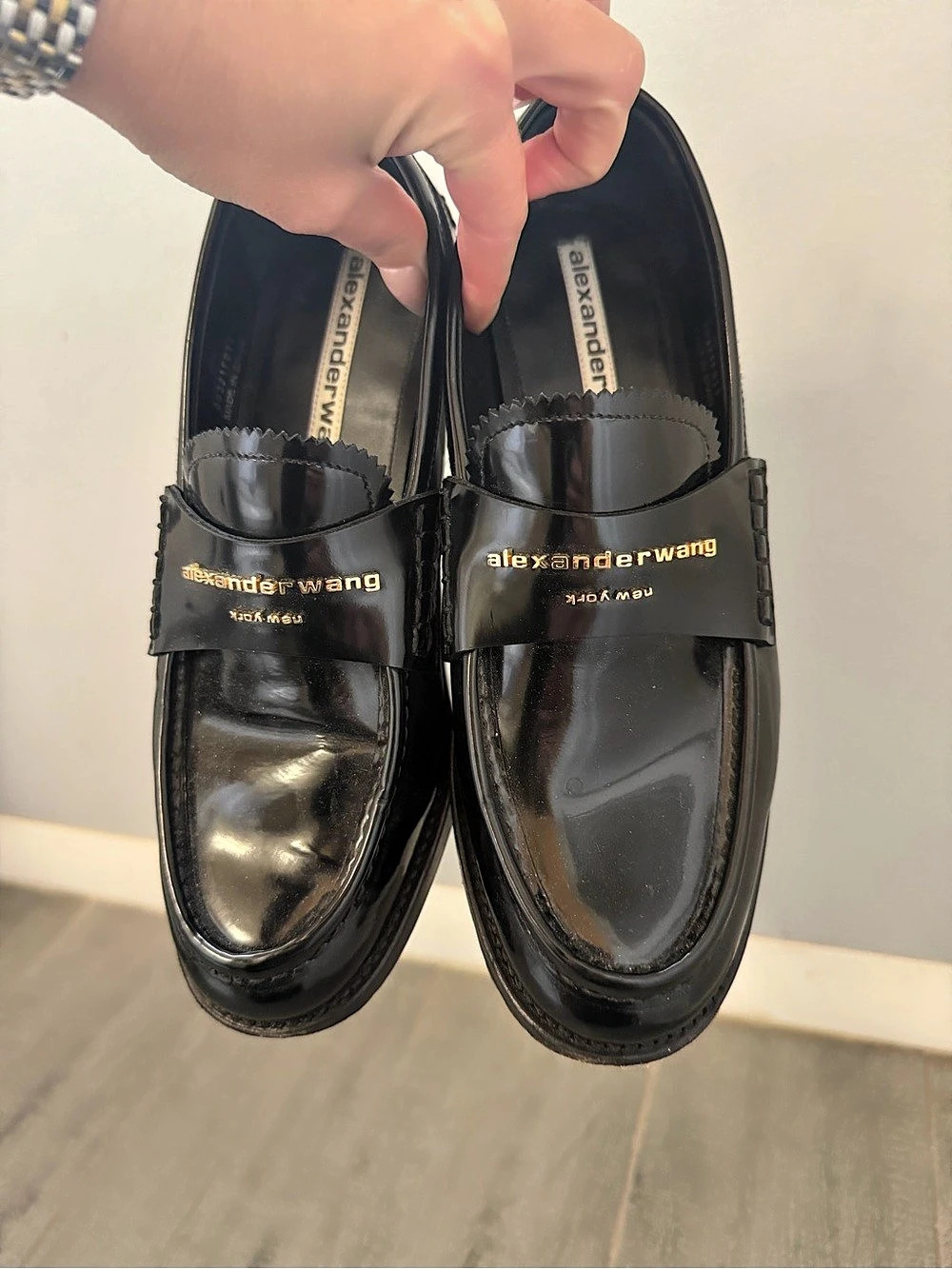Alexander Wang Carter Patent Leather Penny Loafers Black, Size 8.5